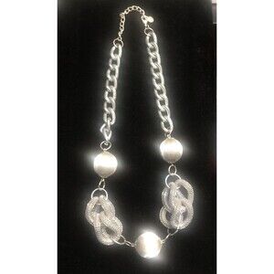 Ball & Chain Mesh Necklace Knotted Vera Wang Vintage Silvertone Bold Statement
